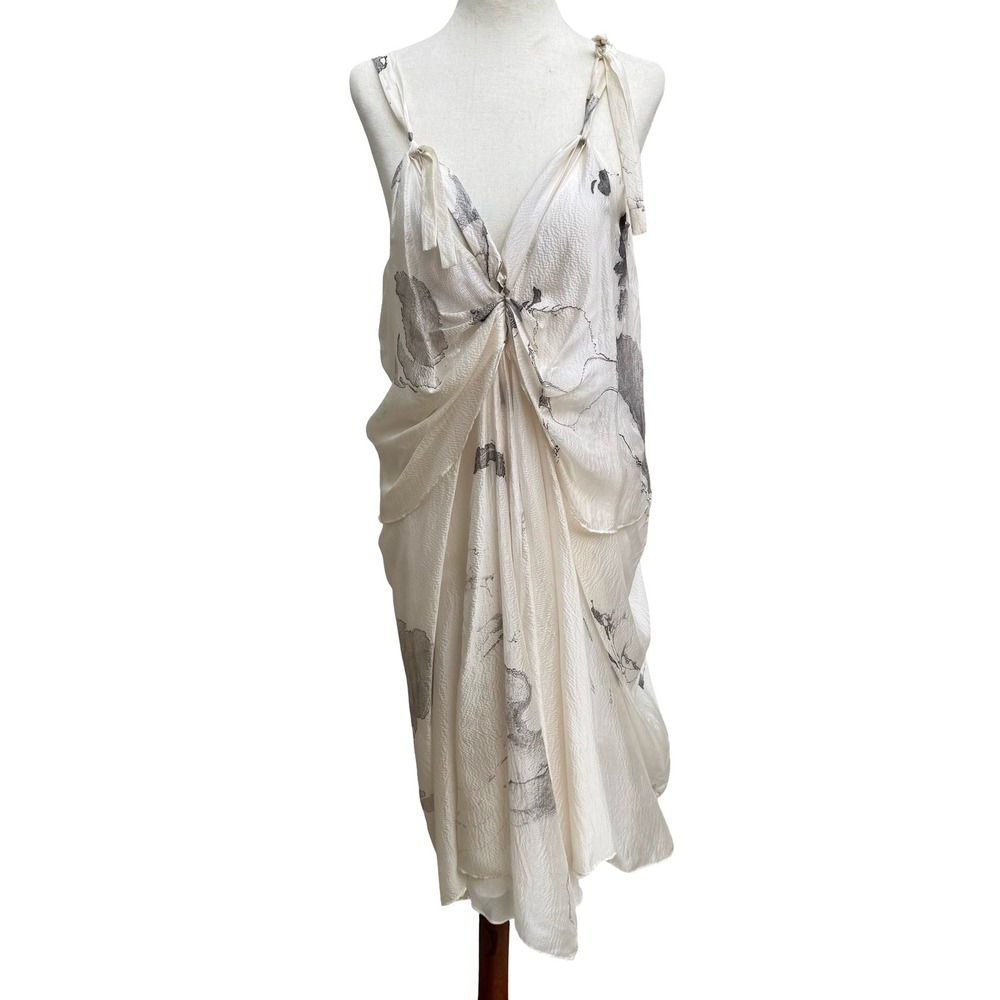 Sharon Wauchob French Silk Ethereal Avant Garde Draped Midi Dress Abstract Print